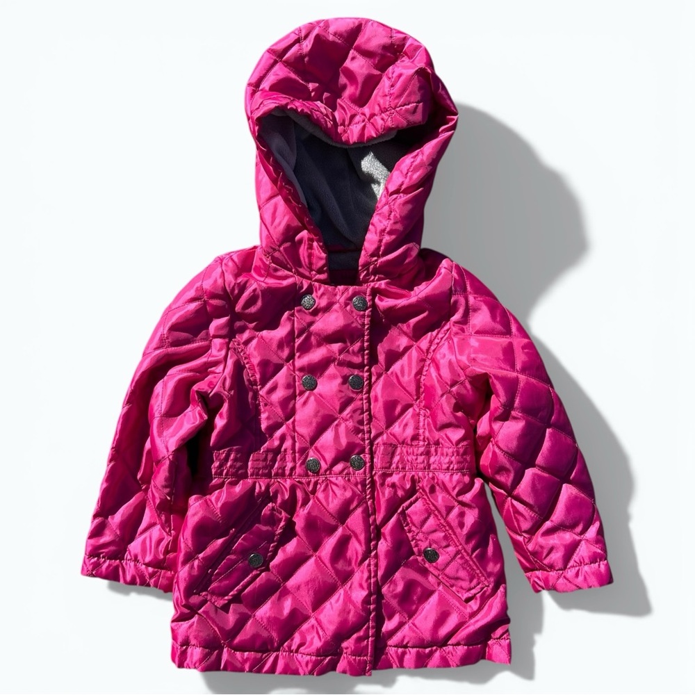 London Fog Girls Fuchsia Quilted Jacket Hooded Size 4T